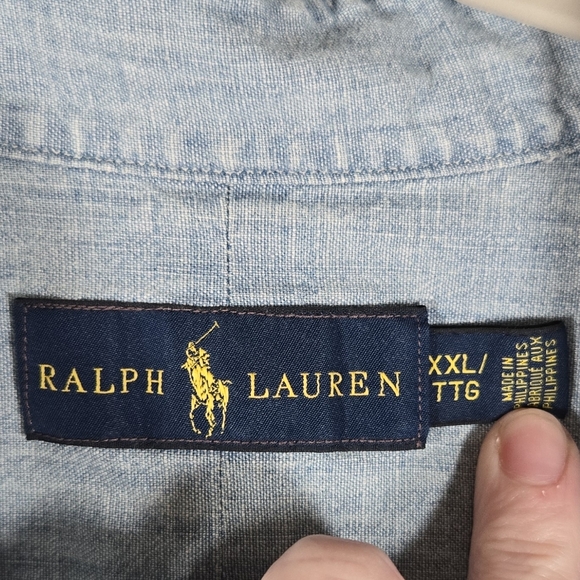 Ralph Lauren Men’s XXL Chambray Short Sleeve‎ Shirt Light Blue Casual - Picture 9 of 10